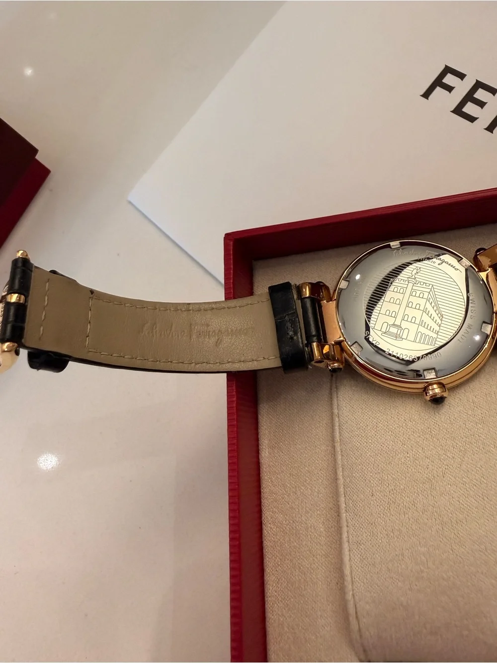 Salvatore Ferragamo Idillio SFYP01122 Black Croc Embossed 36mm Rose Gold Watch